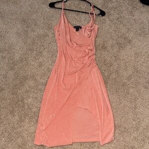 Revamped Coral Pink Draped Midi Slip Dress